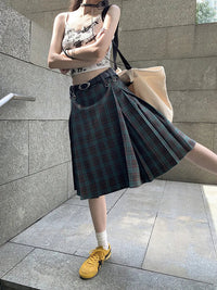 Plaid Pleated High Waist Flowy Midi Skirt — dettaglio della stampa