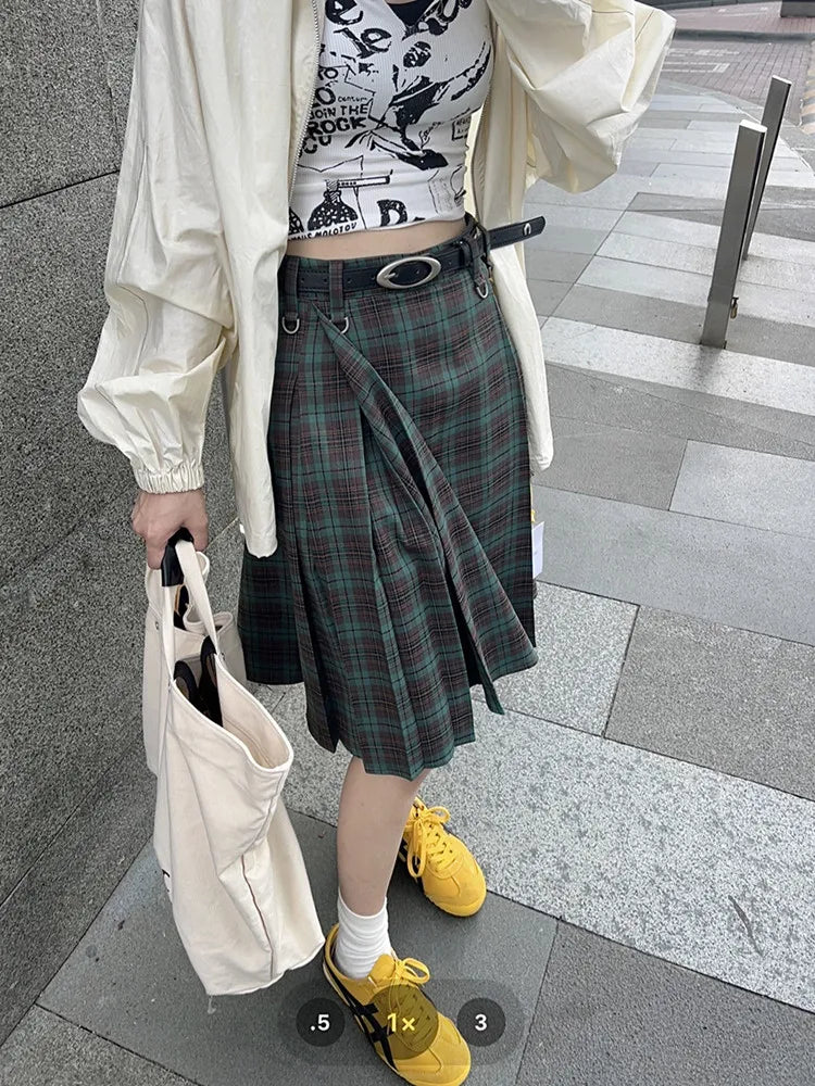 Plaid Pleated High Waist Flowy Midi Skirt — in alternativa