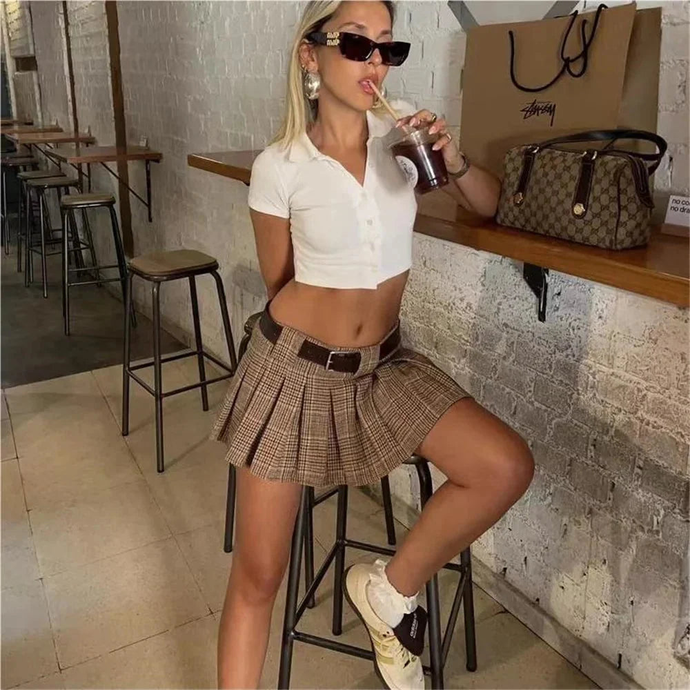 Plaid Pleated Khaki Mini Skirt — dettaglio della stampa