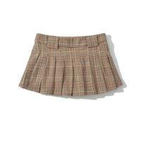 Plaid Pleated Khaki Mini Skirt — vista laterale
