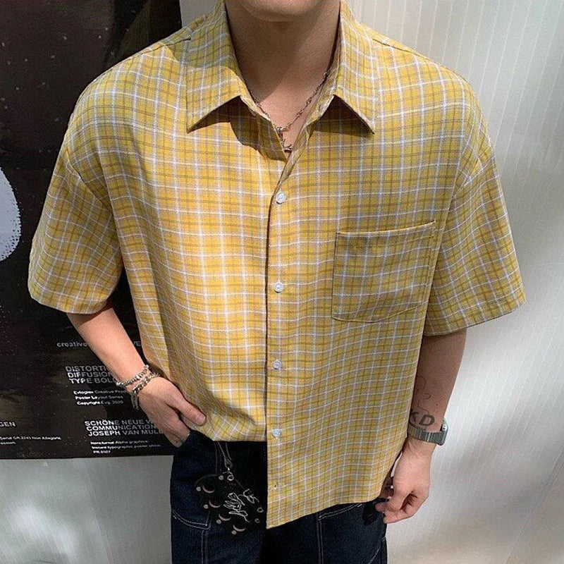 Plaid Short Sleeve Button Down Shirt — dettaglio del tessuto