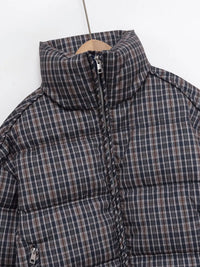 Plaid Stand Collar Padded Puffer Jacket Coat — dettaglio