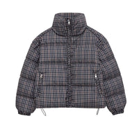 Plaid Stand Collar Padded Puffer Jacket Coat — vista frontale