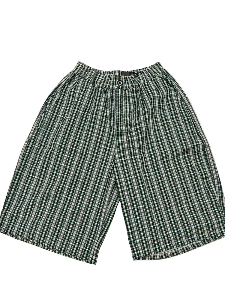 Plaid Thin Long Shorts Jorts — dettaglio della stampa