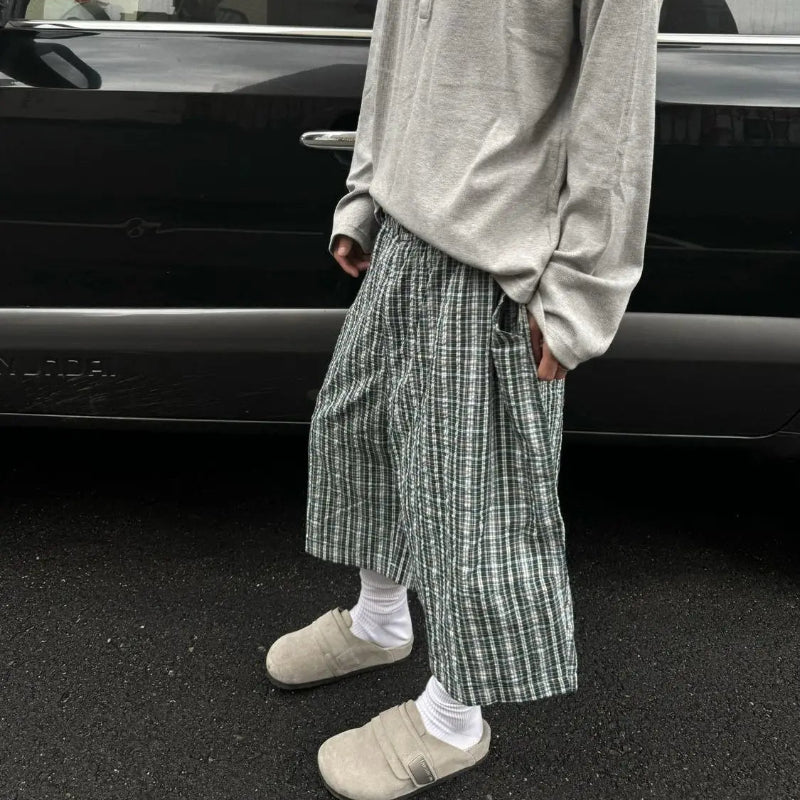 Plaid Thin Long Shorts Jorts — vista posteriore