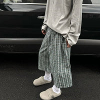 Plaid Thin Long Shorts Jorts — vista posteriore