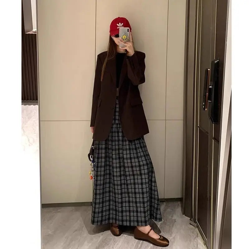 Plaid Womens High Waist Maxi Skirt — vista posteriore