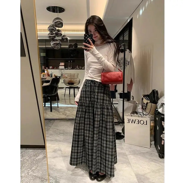 Plaid Womens High Waist Maxi Skirt — vista frontale