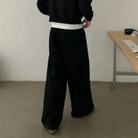 Pleated Design Wide Leg Sweatpants Joggers Trousers — vista laterale