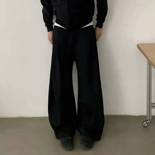 Pleated Design Wide Leg Sweatpants Joggers Trousers — vista frontale