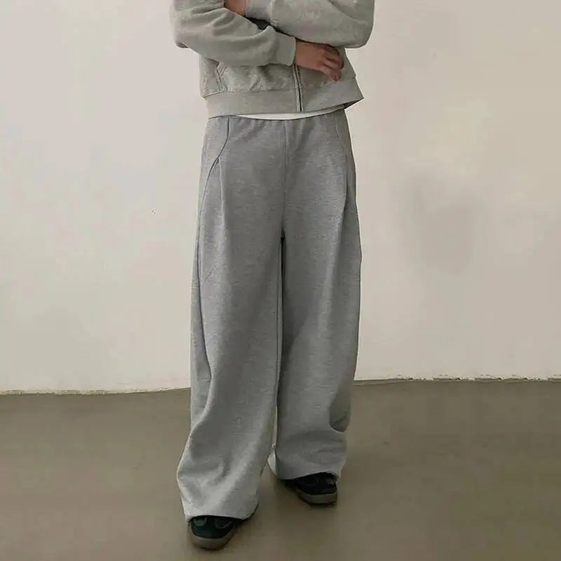 Pleated Design Wide Leg Sweatpants Joggers Trousers — dettaglio