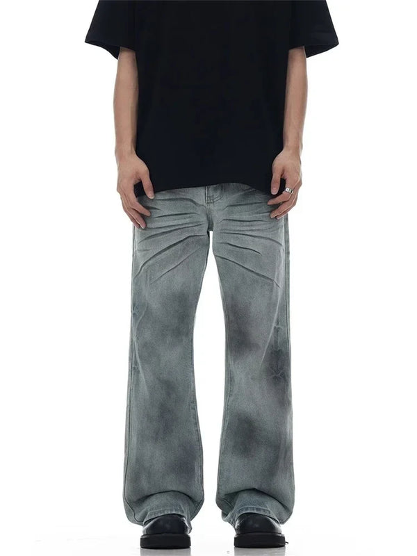 Pleated Slight Flare Baggy Jeans — vista frontale
