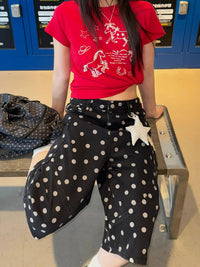 Polka Dot Graphic Wide Leg Shorts Jorts — dettaglio