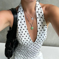 Polka Dot Low Cut Backless Halter Top — vista laterale