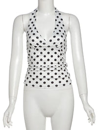 Polka Dot Low Cut Backless Halter Top — vista completa