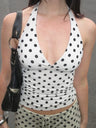 Y2K Polka Dot Low Cut Backless Halter Top