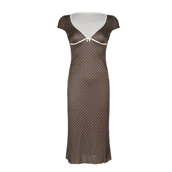 Polka Dot V Neck Midi Dress — vista frontale