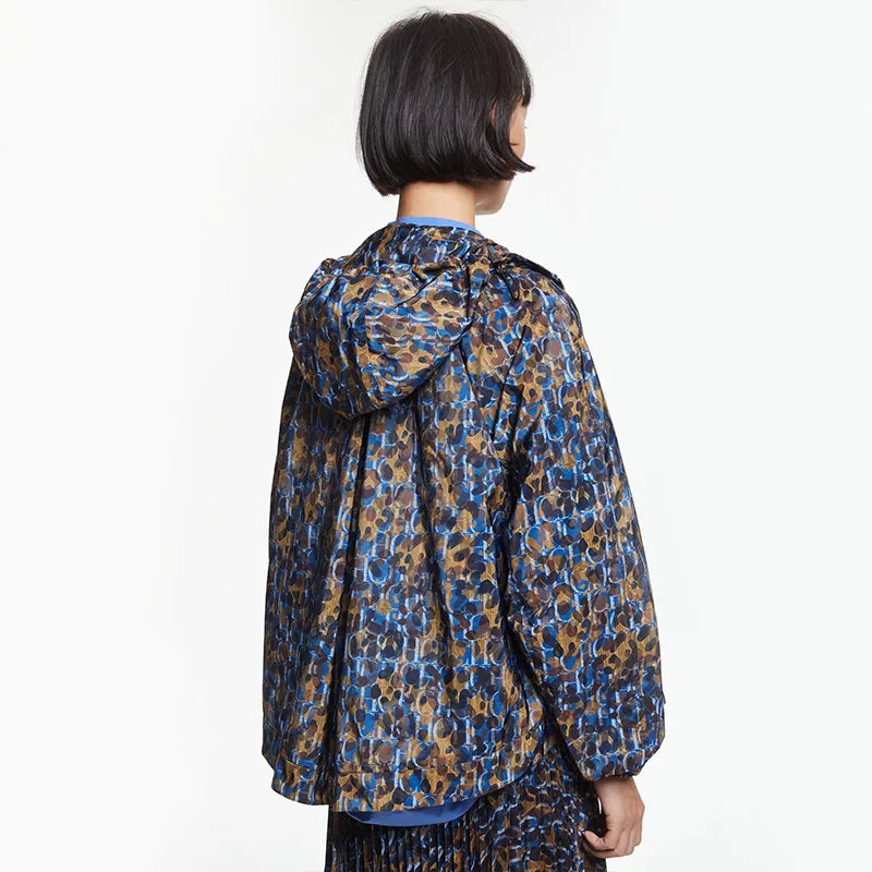 Pond Flower Design Thin Light Windbreaker Jacket — dettaglio della stampa