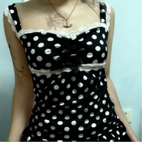Preppy Ruffled Polka Dot Lace Trim Tank Top — vista frontale