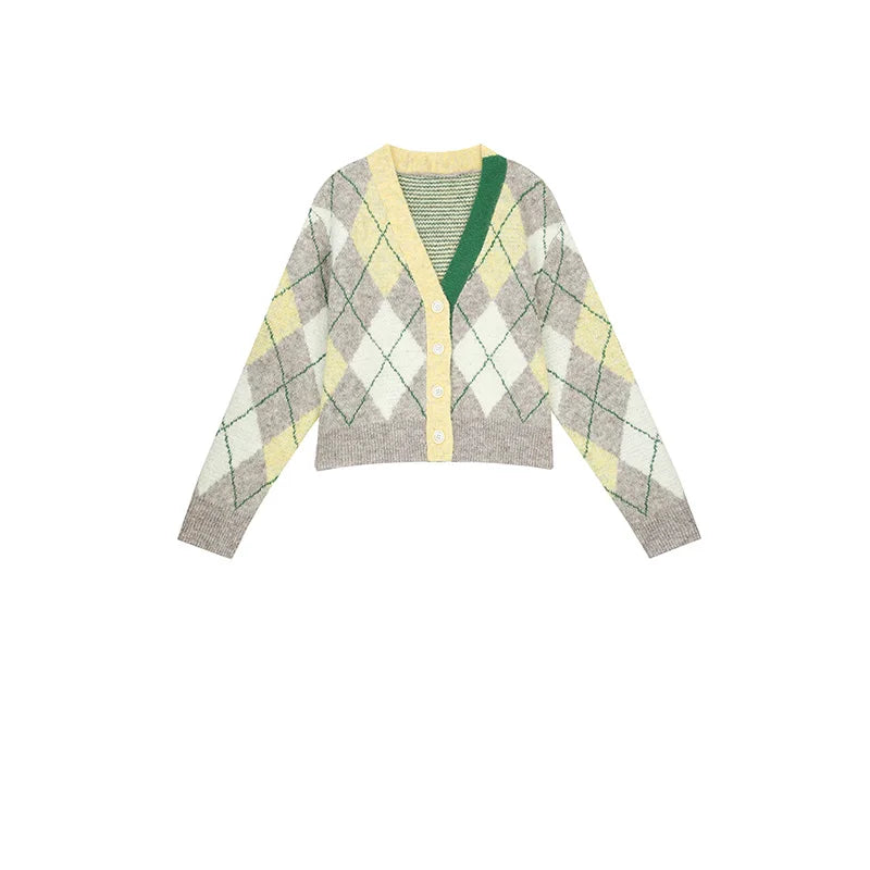 Preppy V Neck Cardigan Sweater — vista frontale