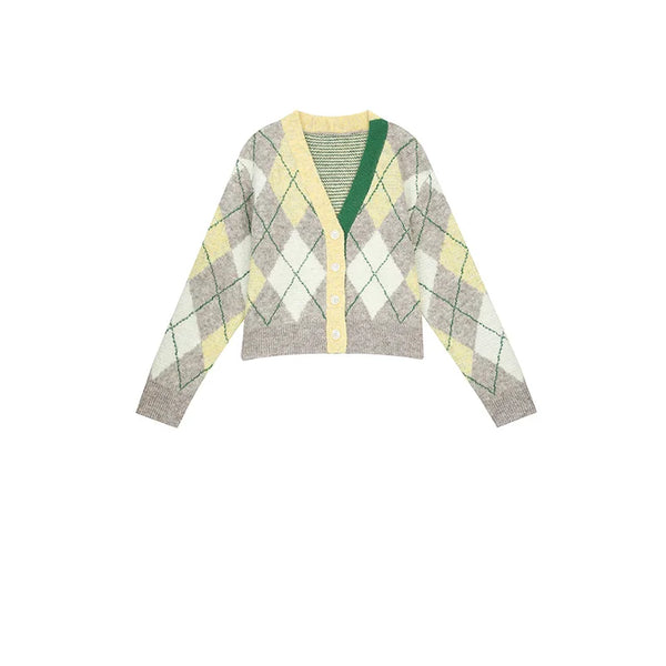 Preppy V Neck Cardigan Sweater — vista frontale