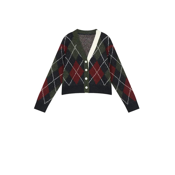 Y2K Preppy V Neck Cardigan Sweater