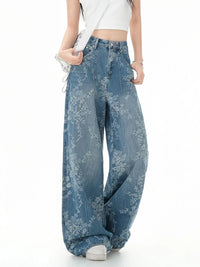 Printed Retro Floral Denim High Waist Jeans — vista posteriore
