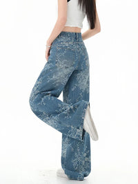 Printed Retro Floral Denim High Waist Jeans — dettaglio della stampa