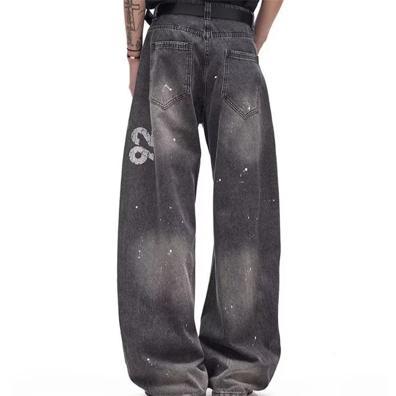 Printed Wide Leg Distressed Barrel Jeans — vista laterale