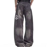 Printed Wide Leg Distressed Barrel Jeans — vista laterale