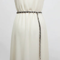 Pu Leather Black Metal Chain Long Body Belt — vista laterale