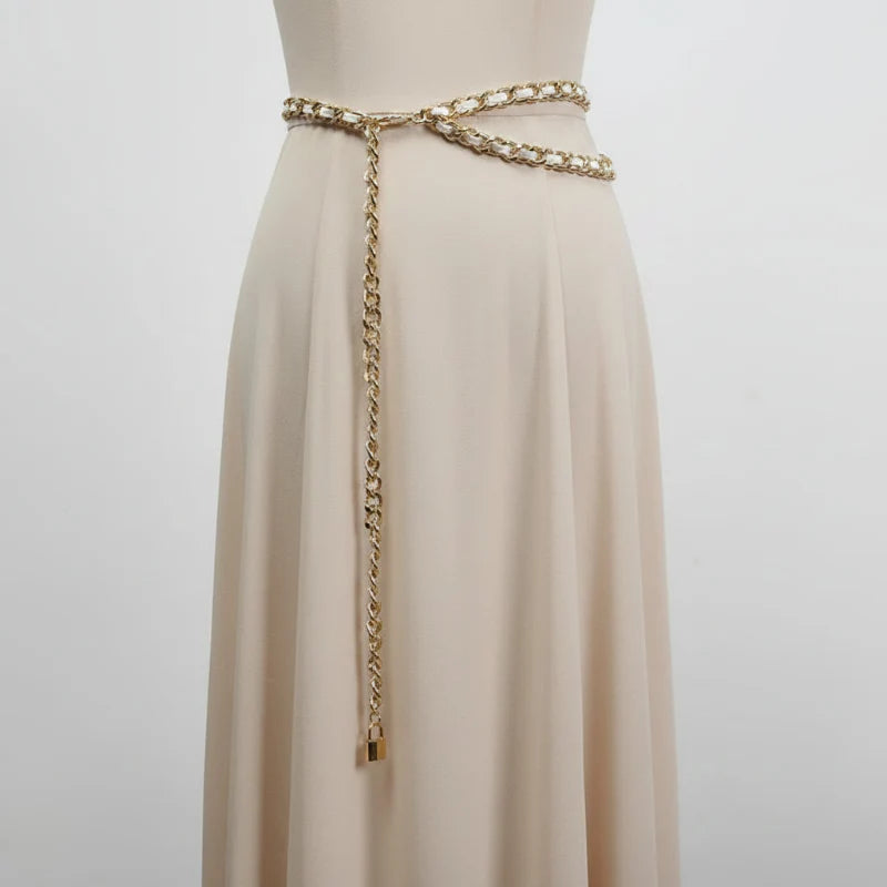 Pu Leather Black Metal Chain Long Body Belt — in alternativa