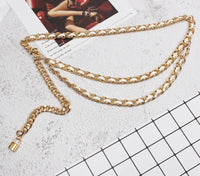 Pu Leather Black Metal Chain Long Body Belt — vista frontale