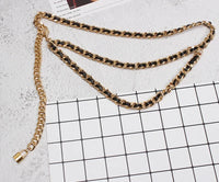 Pu Leather Black Metal Chain Long Body Belt — vista posteriore