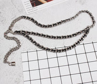 Pu Leather Black Metal Chain Long Body Belt — dettaglio