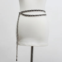 Pu Leather Black Metal Chain Long Body Belt — dettaglio del tessuto