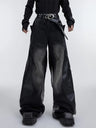 Y2K Pu Leather Patchwork Wide Leg Baggy Jeans