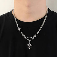 Punk Black Flame Cross Necklace — vista frontale
