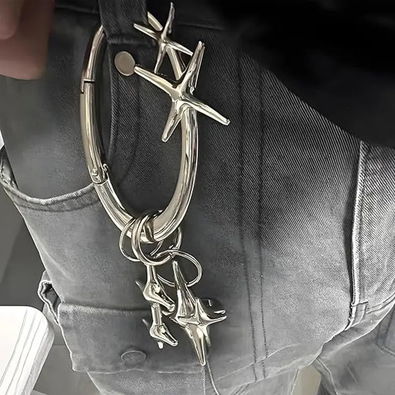 Punk Metal Star Oval Carabiner Keychain — dettaglio della stampa