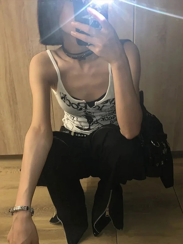 Y2K Punk "Vive Le Rock" Graphic Cami Tank Top