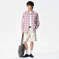 Purple Plaid Long Sleeve Button Down Shirt — vista posteriore