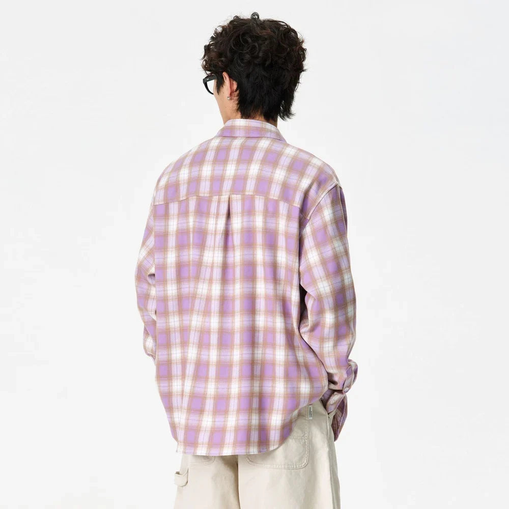 Purple Plaid Long Sleeve Button Down Shirt — dettaglio della stampa