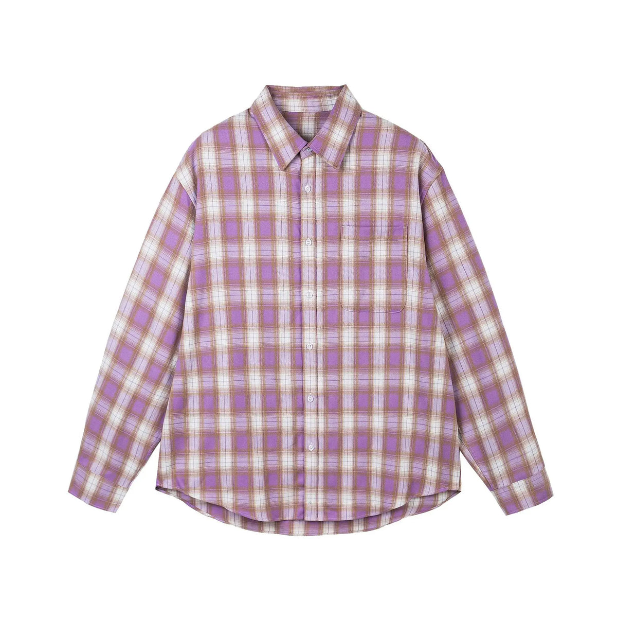 Purple Plaid Long Sleeve Button Down Shirt — vista frontale