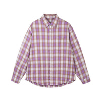 Purple Plaid Long Sleeve Button Down Shirt — vista frontale