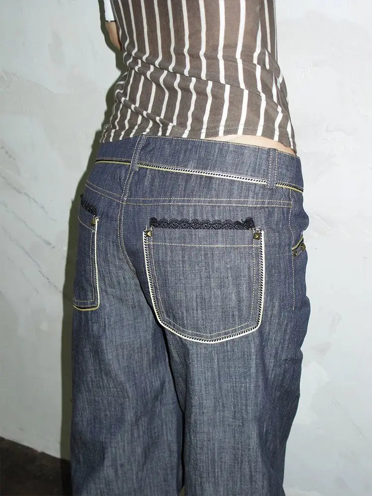 Raw Look Vintage Grunge Low Waist Bootcut Jeans — dettaglio della stampa