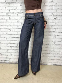 Raw Look Vintage Grunge Low Waist Bootcut Jeans — dettaglio
