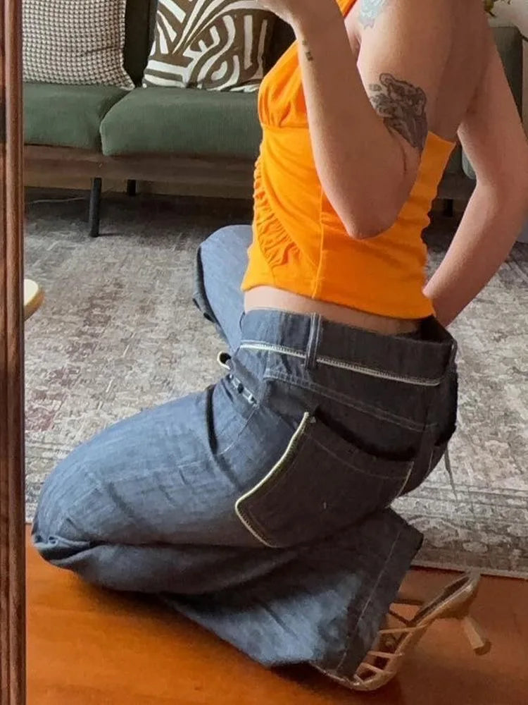 Raw Look Vintage Grunge Low Waist Bootcut Jeans — vista laterale