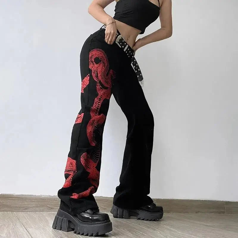 Red Snake Print Graphic Jeans — vista posteriore