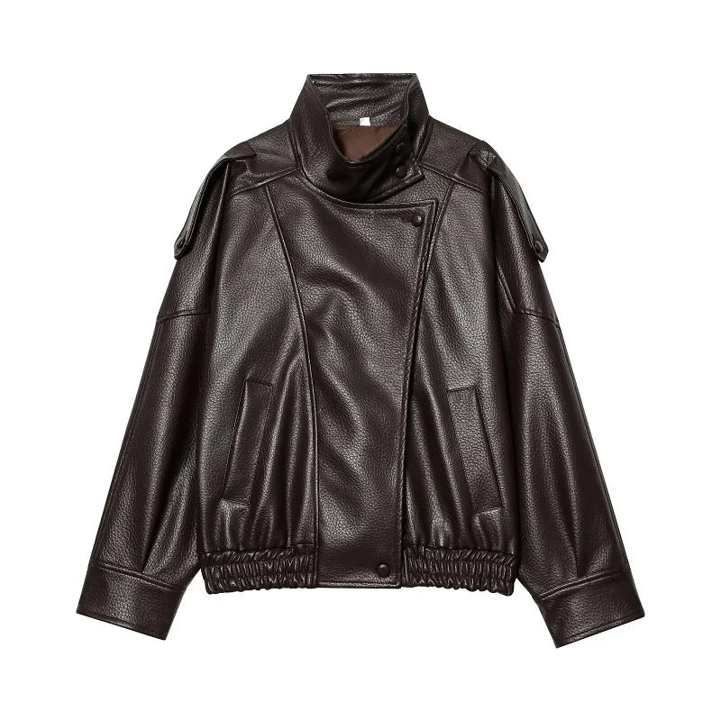 Regular Womens Faux Leather Jacket — vista frontale