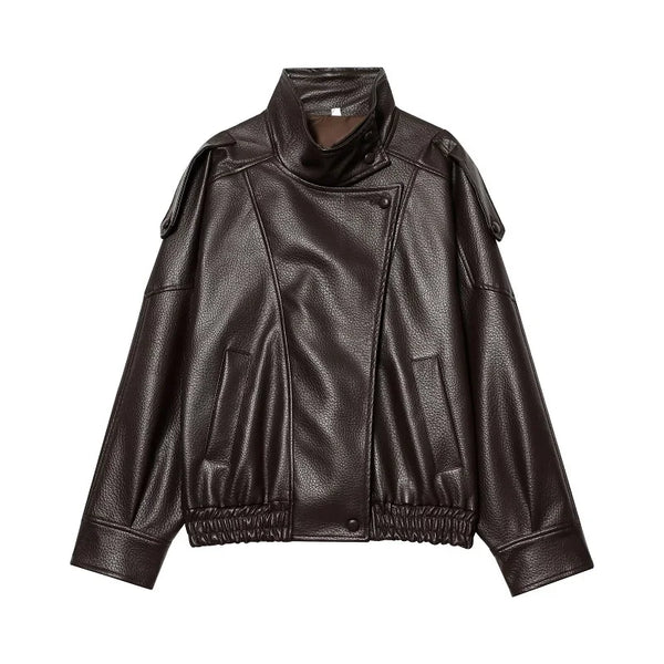 Regular Womens Faux Leather Jacket — vista frontale
